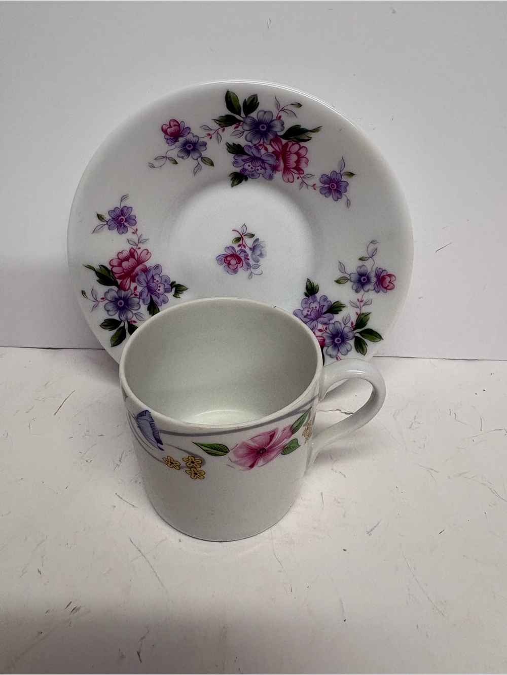 Limoges France Floral Porcelain Cappuccino Demitasse Cup Saucer Set